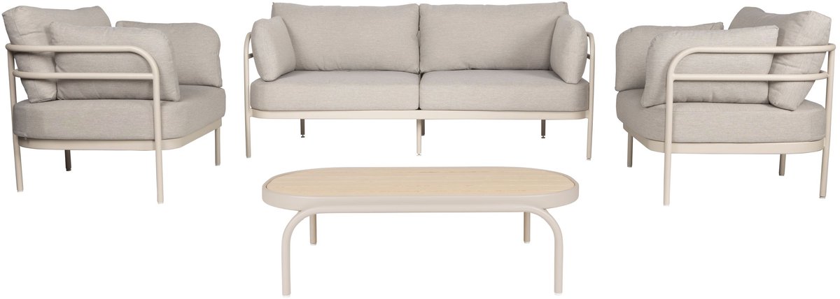 Zuiver Vista Tuin Loungeset bank + tafel + 2 fauteuils - Beige