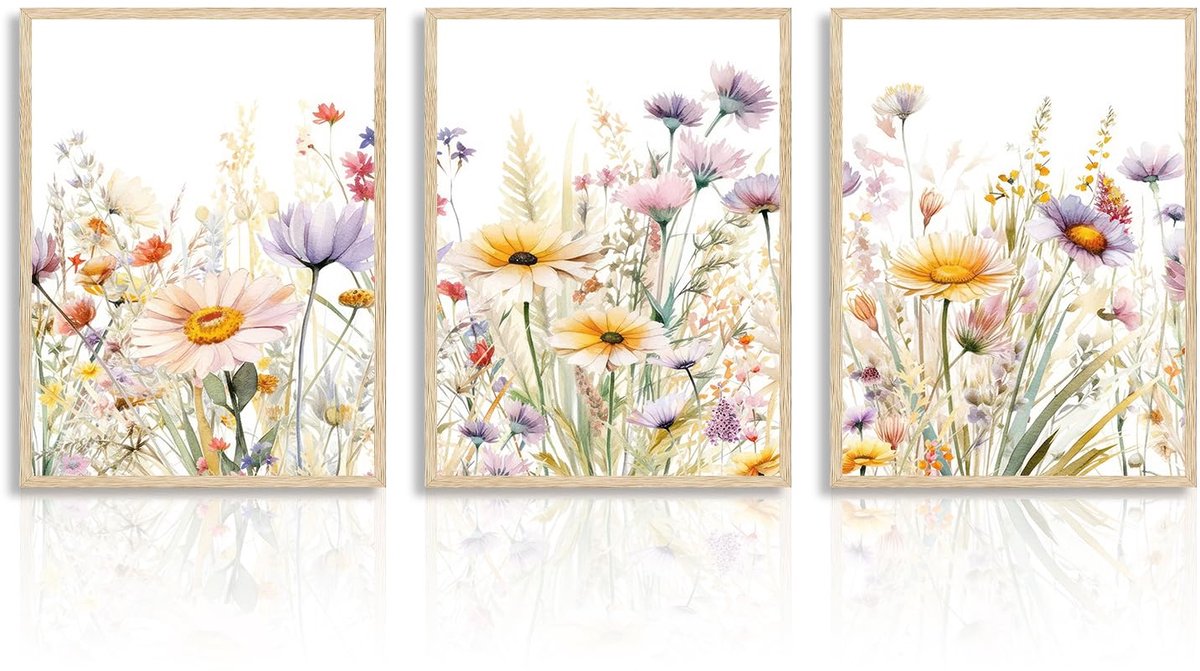Ibenzoa® Betoverende Bloemenpracht Wanddecoratie: Aquarel Canvas Afbeeldingen Set van 3 voor Stijlvolle Interieurs