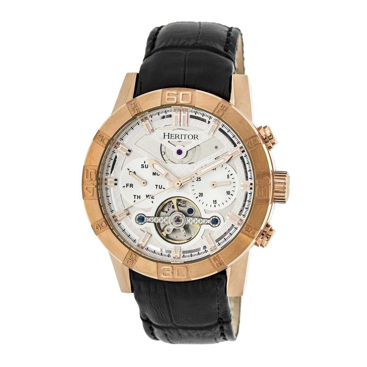Heritor Automatic Hannibal Semi-Skelet Horloge met Leren Band - Roségoud-Zilver