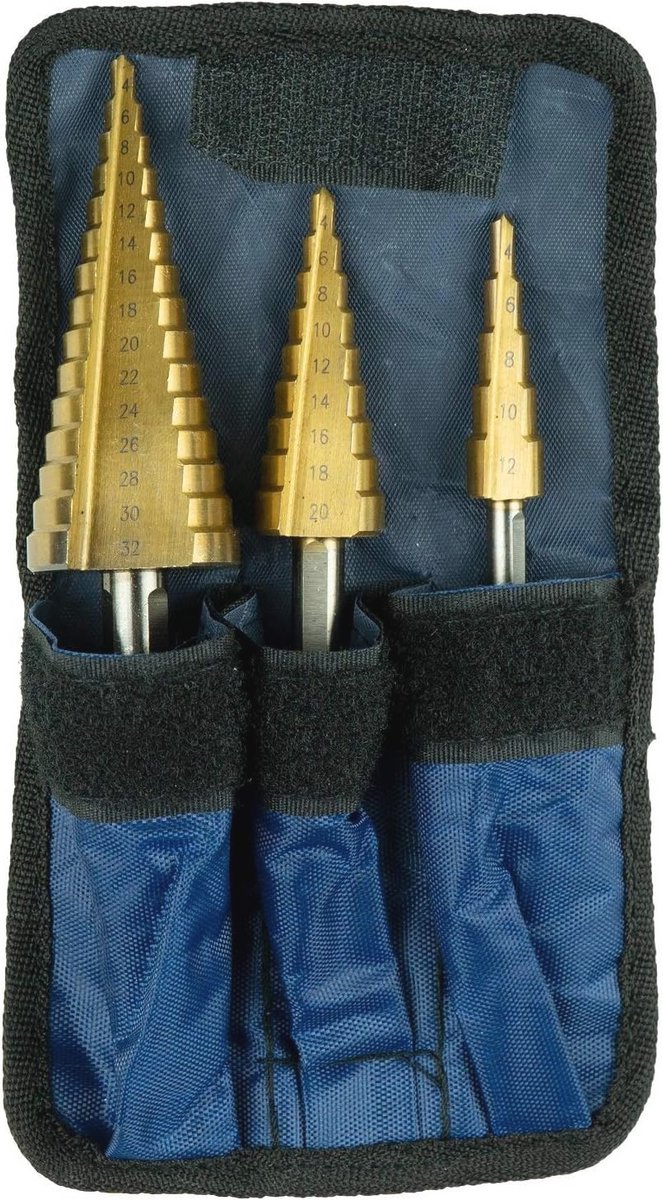 Professionele stappenboorset 3-delige set - Kegelboor en Conusboor voor metaal, hout en kunststof - 4-32 mm, 4-20 mm, 4-12 mm