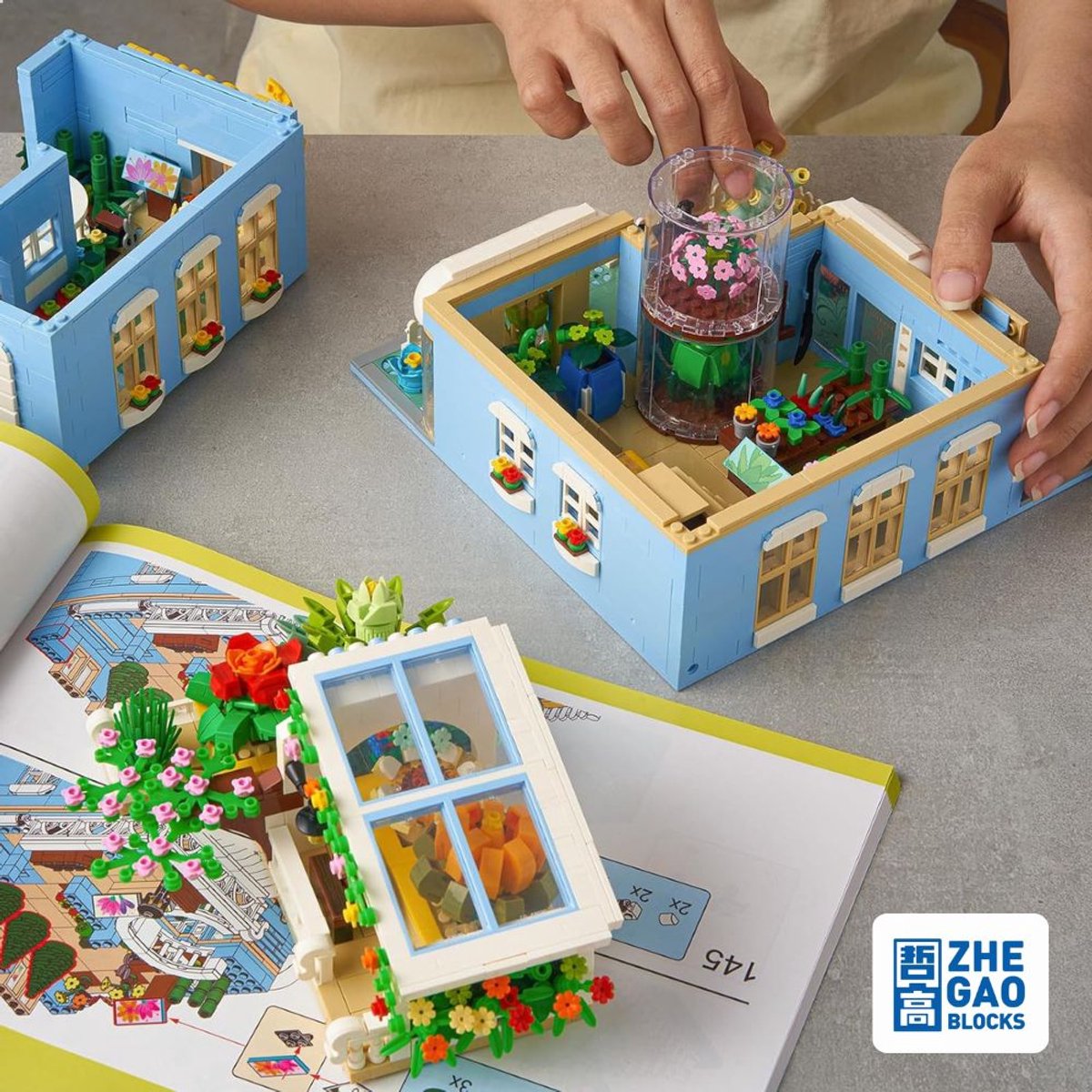 Zhe Gao DZ6120 Classic Bloemen winkel bouwset incl. 4 minifigures | City Achitecture Adventure Modelbouw | Educatief Creator speelgoed bouwpakketten voor kinderen & volwassenen | Niet compatibel met lego friends | Bouwdoos met 2091 bouwstenen — afbeelding 4