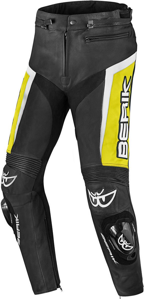 Berik Misle Zwart Wit Geel Leren Motorbroek - Broek