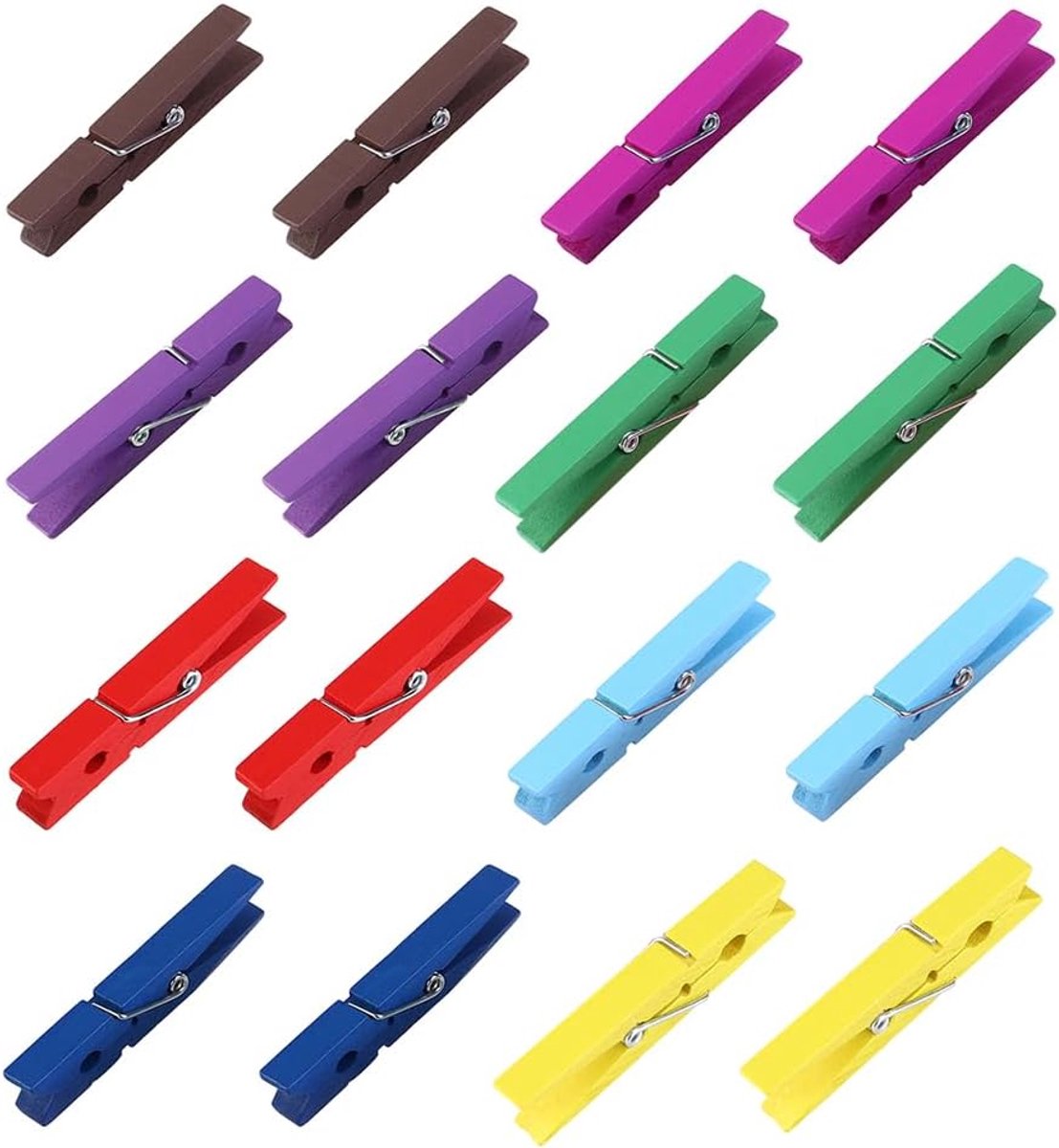 Allecta - Wasknijpers 7,4 cm Hout 40 Stuks Gemengde Kleur - Sterke Metalen Veren - Dagelijks Gebruik - Knutselen en Beschilderen