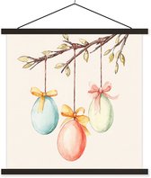 Posterhanger incl. Poster 90x90 cm - Schoolplaat - Paastak - Strikje - Eieren - Textielposter - Zwarte latten