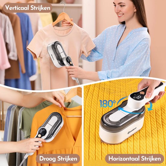 Stoomapparaat Kleding & Reisstrijkijzer - In 9s Warm - 2000W - Steamer - Mini Strijkijzer - Handstomer - 3 Stoomstanden - Krachtig - LCD Display - Woodoro