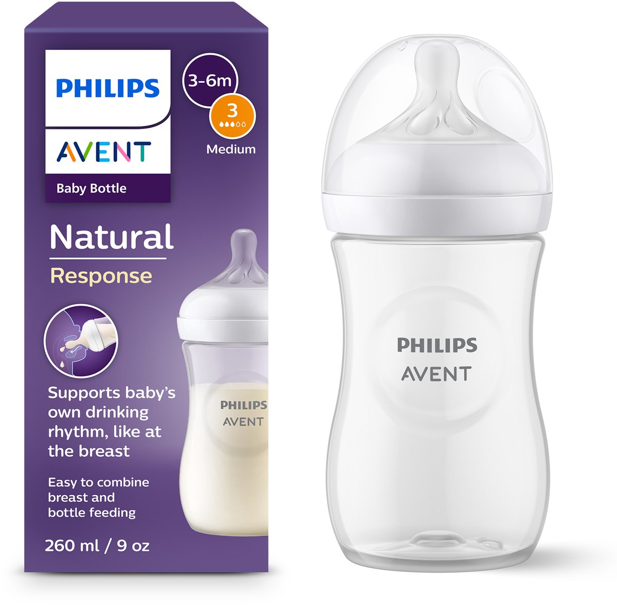 Goedkoopste Philips Avent - Babyfles - Natural Response - 1 stuk - 260ml- SCY903/01