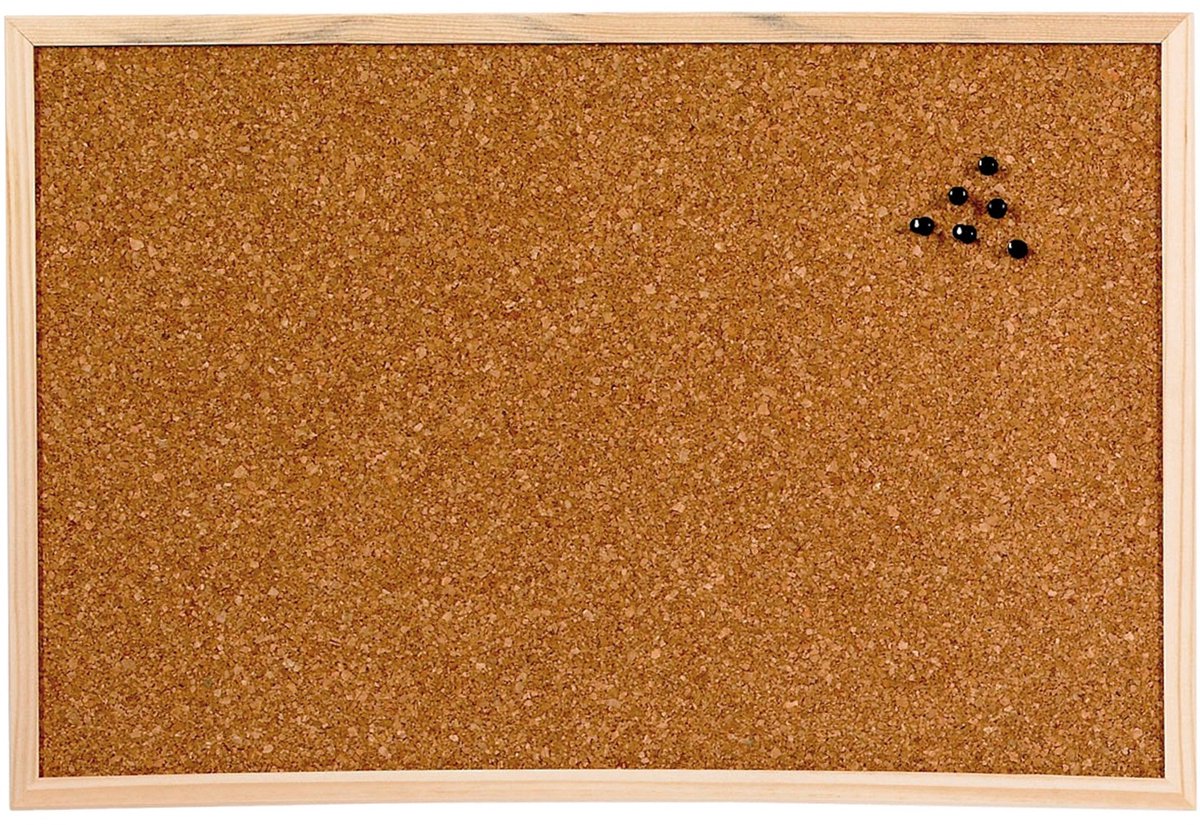 Trendoz Huis/kantoor Prikbord van kurk - met houten rand - 58 x 39 cm