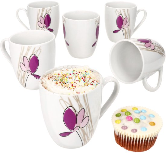 MamboCat Set van 6 koffiemokken handvat VIOLA porselein 6 personen