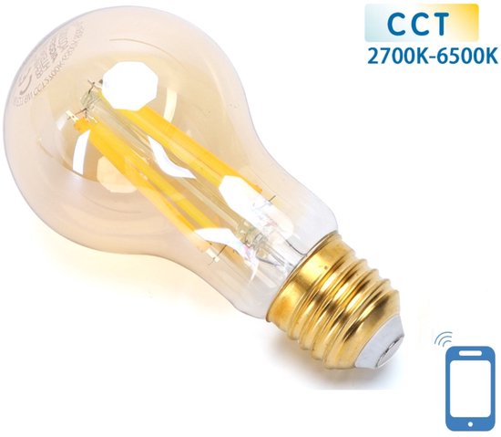 Foto: Gloeilamp e27 6w wifi bluetooth cct 2700k 6500k smartlamp a60 warmwit daglichtwit led 806 lumen amber glas 230 volt