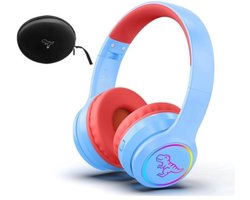 StayPowered Kinder Bluetooth Hoofdtelefoon - Perfect voor School & Reis - Veilig Volumeniveau - Heldere Geluidskwaliteit - met LED - Draadloos & Bekabeld - Versterkt Materiaal - Lange Batterijduur - Blauw/Rood- Levering Sneller dan Aangegeven!