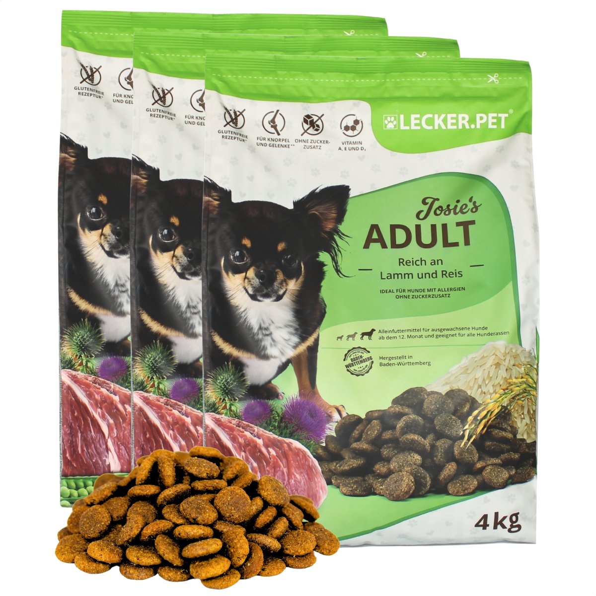 Lyra Pet 12 kg Lecker.Pet® Josie's Adult Lamb & Rice droog hondenvoer compleet voer