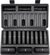 Jeu de douilles à chocs 1/2 pouce, 13 pièces, douilles métriques profondes 10-24 mm, 6 pans en acier allié Cr- V pour réparation automobile, avec étui de rangement