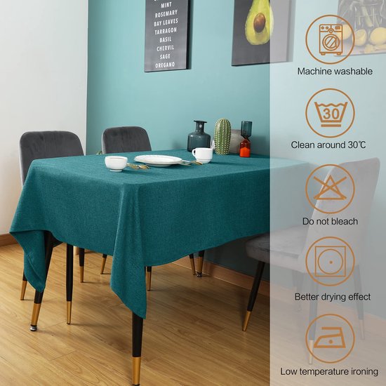Romanstile Tafelkleed met zoom, linnenlook, outdoor, weerbestendig, waterdicht, tuintafelkleed, voor buiten, zomer, ambachtelijke tafel, picknick, feest, natuurlijk linnen, 240 x 140 cm, beige