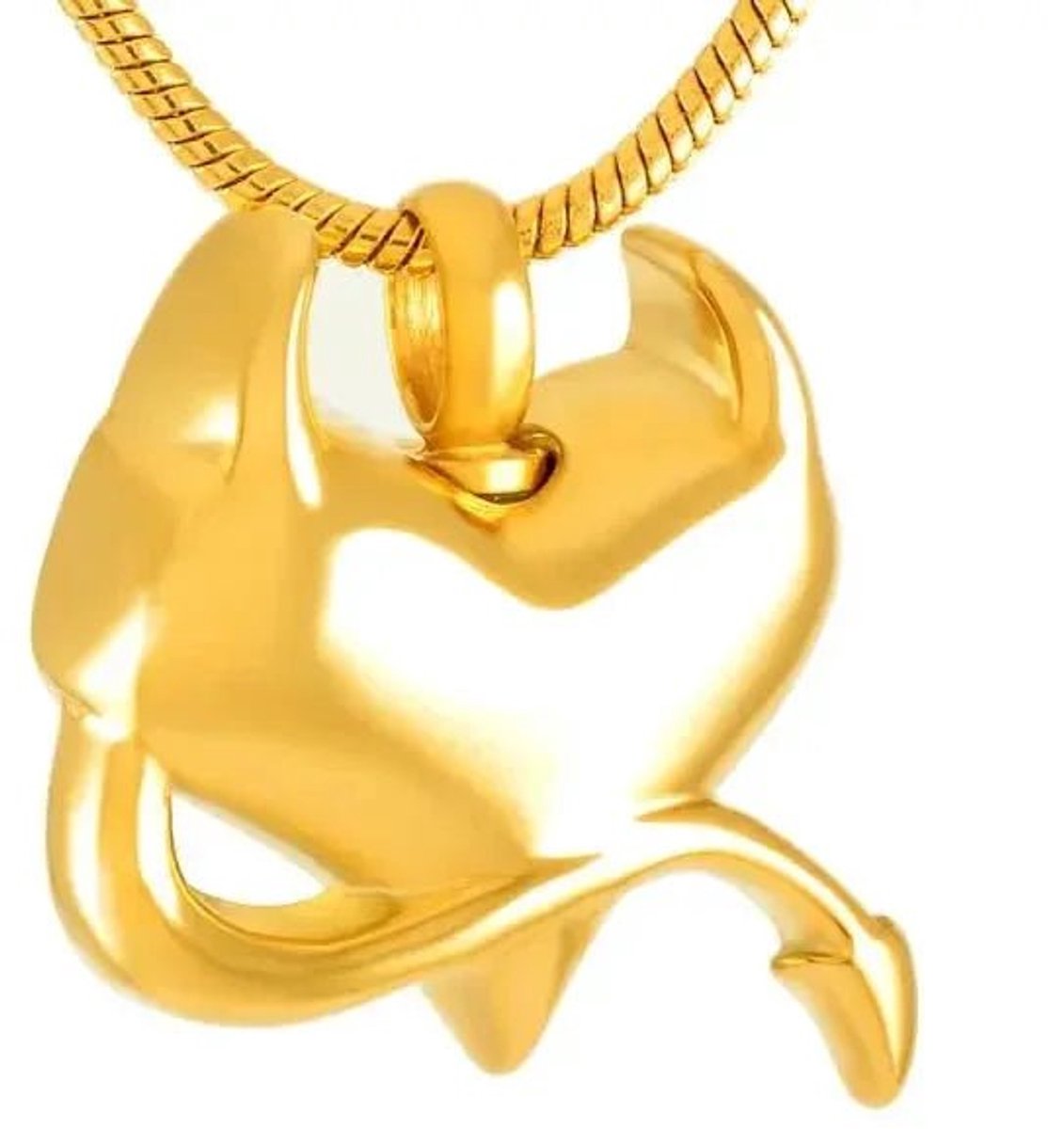 Aramat Jewels | Gedenkhangers | RVS Ashanger Hart met Duiveltje – Stoer & Uniek Gedenksieraad | Goudkleurig | |20mm | Staal | Volwassenen | Verkleurd niet