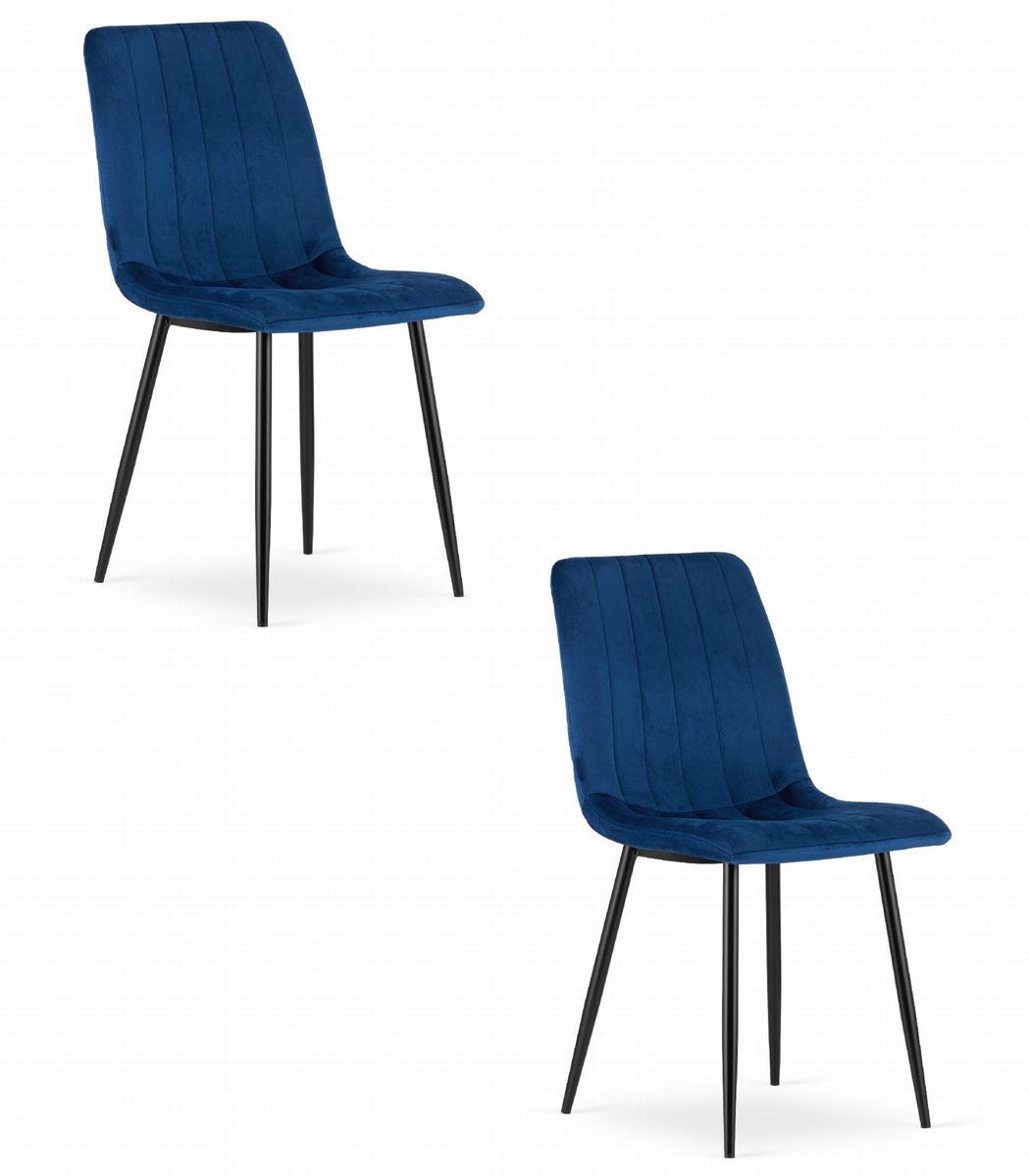 LEOBERT Set van 2 Eetkamerstoelen LAVA - Donkerblauw - Zwarte Metalen Poten - Velvet Bekleding - Industriële Stijl, Max. 110 kg, Ergonomisch Design, Comfortabele Zitting Marineblauw