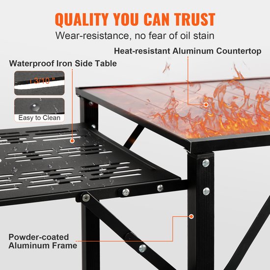 Camping Keukentafel Aluminium Opvouwbaar Draagbaar Outdoor Kookstation met 4 Ijzeren Zijkanten 2 Planken en Draagtas Snelle Installatie voor Picknick, BBQ, Strand, Reizen etc. van Camping — afbeelding 4