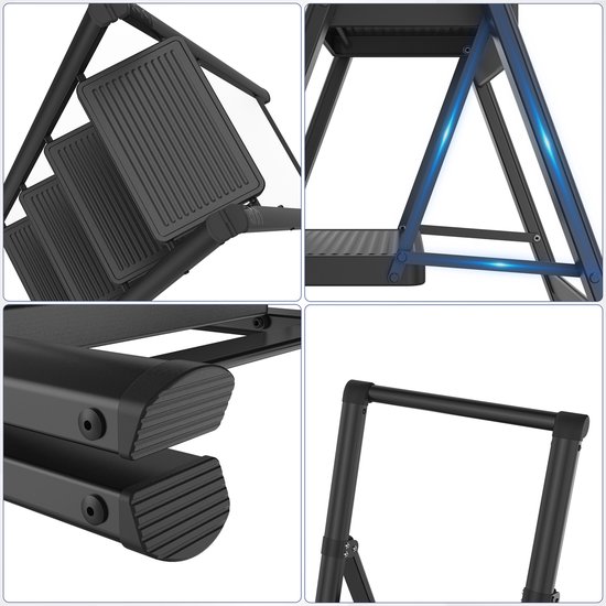 Trapladder, 2 treden, vouwladder met groot loopvlak van 30 x 20 cm