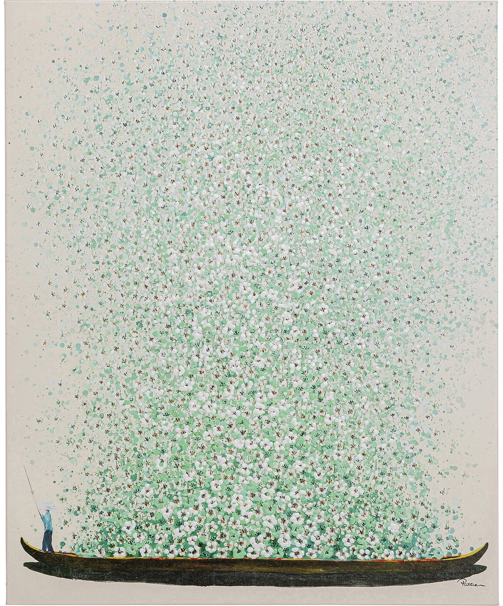 Kare Schilderij Flower Boat Beige Green 80x100cm