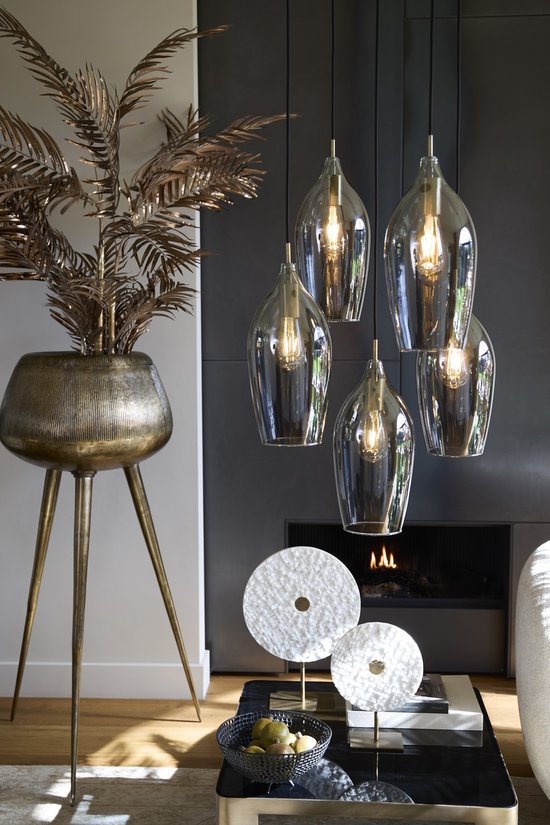 Lampe à Suspension Light & Living Lukaro - 5 lampes - Fumée/Bronze Antique