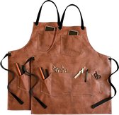 Set de 2 tabliers de BBQ en cuir – Tablier de barbecue de Luxe Cognac pour homme | Entièrement amovible + Protection Extra | Cadeau idéal Vaderdag (papa/grand-père)
