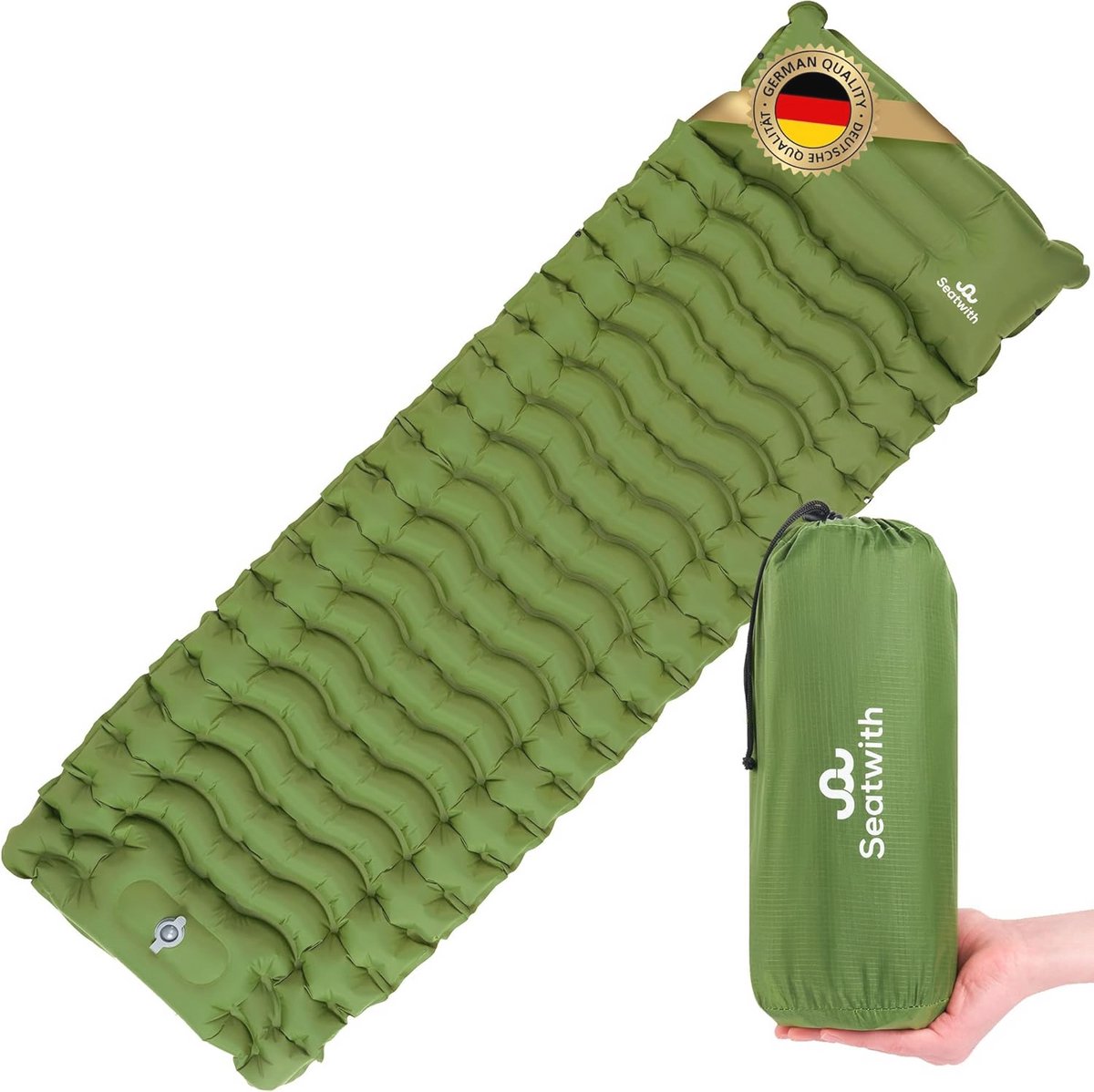 Zelfopblazende Campingmatras 200x70 cm met Hoofdkussen - Ultralichte Opblaasbare Slaapmat voor Buiten