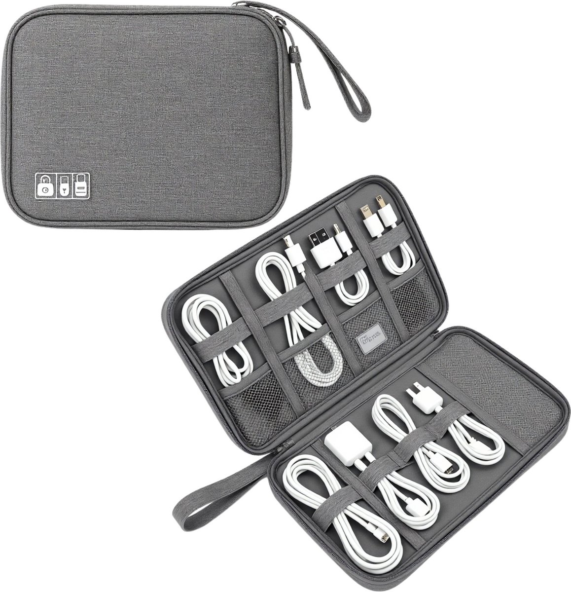 MR. PANACHE Kabel Organiser - Kabel Organiser Tas - Kabel Organizer - Kabel Organiser Etui - Kabeltas - Opbergtas Kabelorganizer - Perfect voor eReaders, Opladers en Elektronica Accessoires - Waterafstotend - Grijs