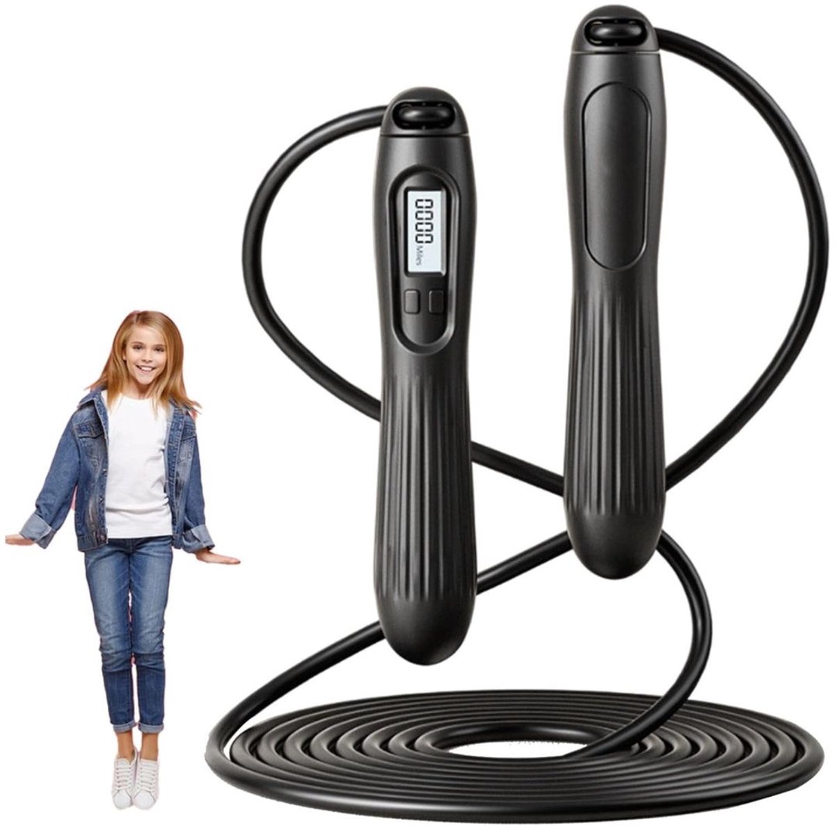 Zavira® Springtouw - Jumprope - Teller - Verstelbaar - Zwart