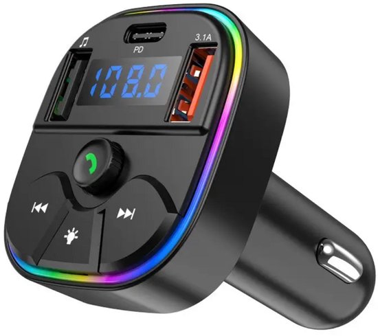 Nexly Bluetooth Transmitter - RGB Verlichting - 2x Fast Charger 25W - USB-A Carkit - Auto Accessoires - 2025 Model