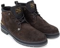 Donkerbruine suède veterschoenen van PME Legend met zwarte veters en logopatch op de tong.