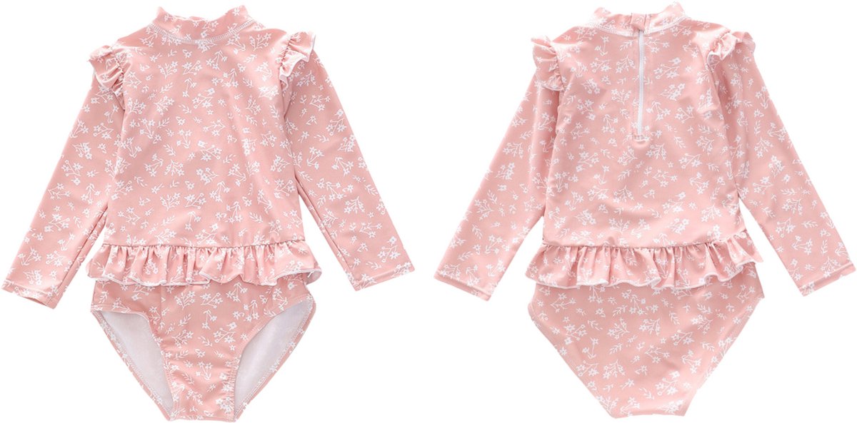 Joya Kids® Badpak Lange Mouw Oud Roze met Bloemen print met Ruches Meisjes | Zwempak met ruches UV Badpak Roze Gebloemd | Zwempak Lange Mouw UV Bescherming | Meisje Bikini Zomer | Kinderbadpak Peuter | | 5 - 6 Jaar — afbeelding 11