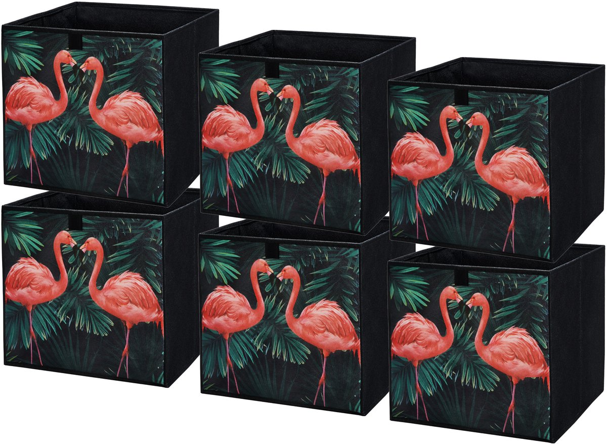 LAVITA Opbergmand Textiel - 31x31x31cm Flamingo 6 stuks - Opbergbox kledingkast - Stoffen lade organizer vouwdozen