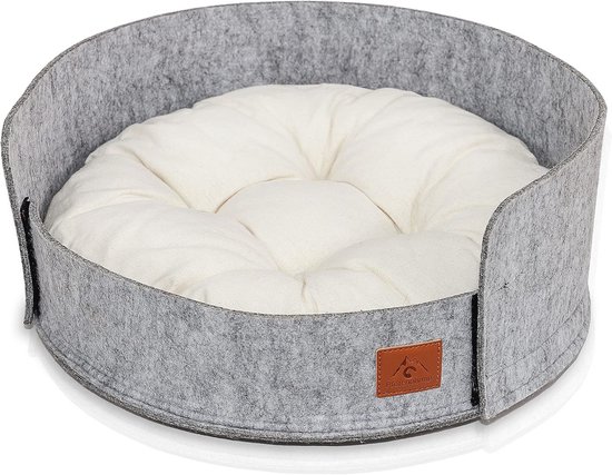 Bestlivings Kattenmand 40cm - incl. kussen - kattenbed Home - kattenslaapplaats van vilt rond, vilten bed voor katten - huisdier ligplaats met handvat
