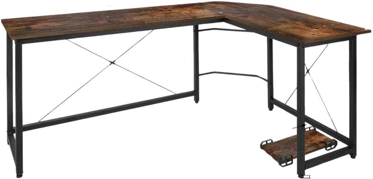 L-vormig Hoekbureau - Voor Thuiswerken, Gaming & Kantoor - Ruim PC & Laptop Werkstation - 167 cm - Retro
