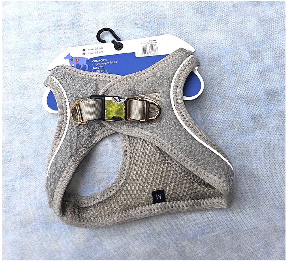 AB hondentuigje mesh / plush XL-grijs 12-16kg reflecterend - teddy grey - dubbele sluiting - nek max 52cm - borst max 58cm + zakje gezonde hondensnacks Hapki
