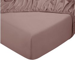 DoubleDry Hoeslaken 100% Natuurlijk Katoen - Tweepersoons 180x200 cm - Zacht & Ademend - Rondom Elastiek - Oudroze