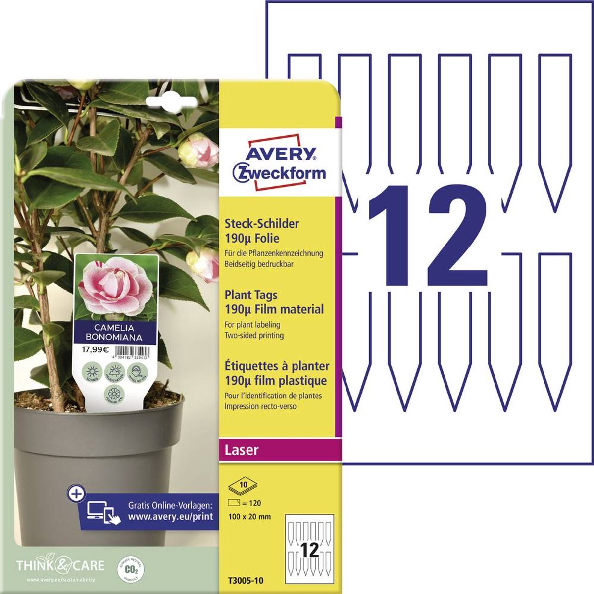 Avery-Zweckform T3005-10 Insteekbare labels 100 x 20 mm Polyester Wit 120 stuk(s) Niet hechtend Laser (kleur), Laser (z