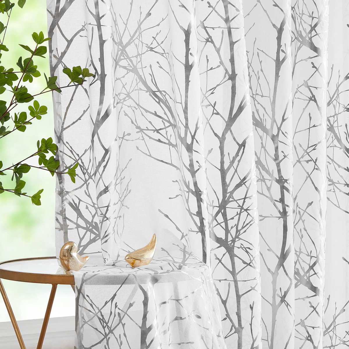 Unyqoos Elegante Transparante Gordijnen met Metallic Takpatroon voor Sfeervolle Interieurs, Set van 2, 245 x 134 cm wit