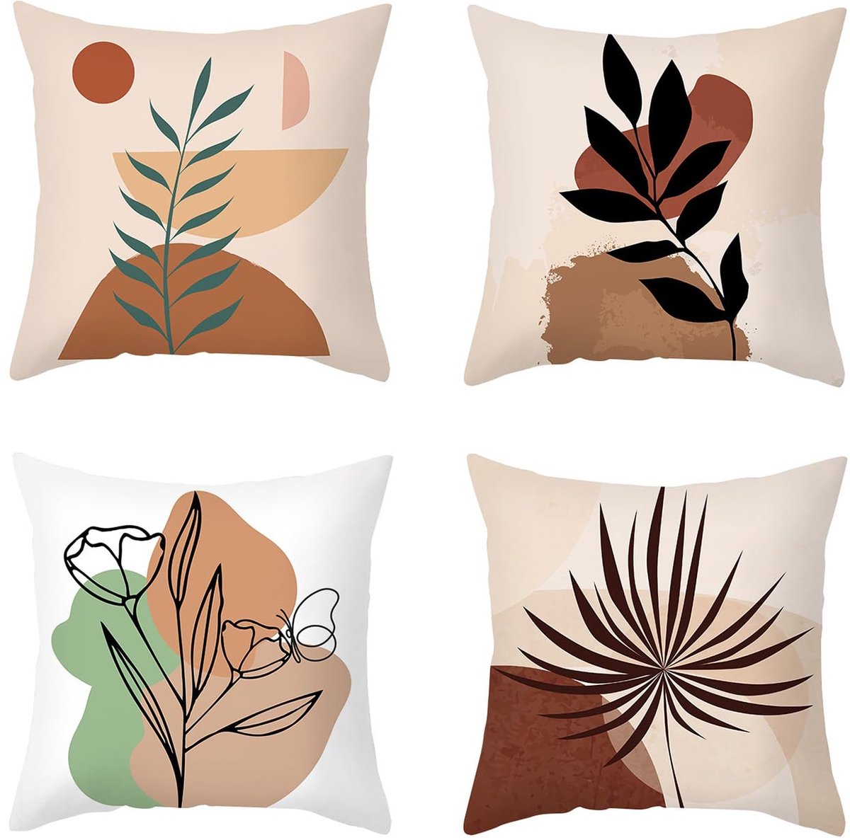 Ibenzoa Kussenset van Vier Zachte en Comfortabele Kussenslopen 45 x 45 cm voor Woonkamer en Slaapkamer beige