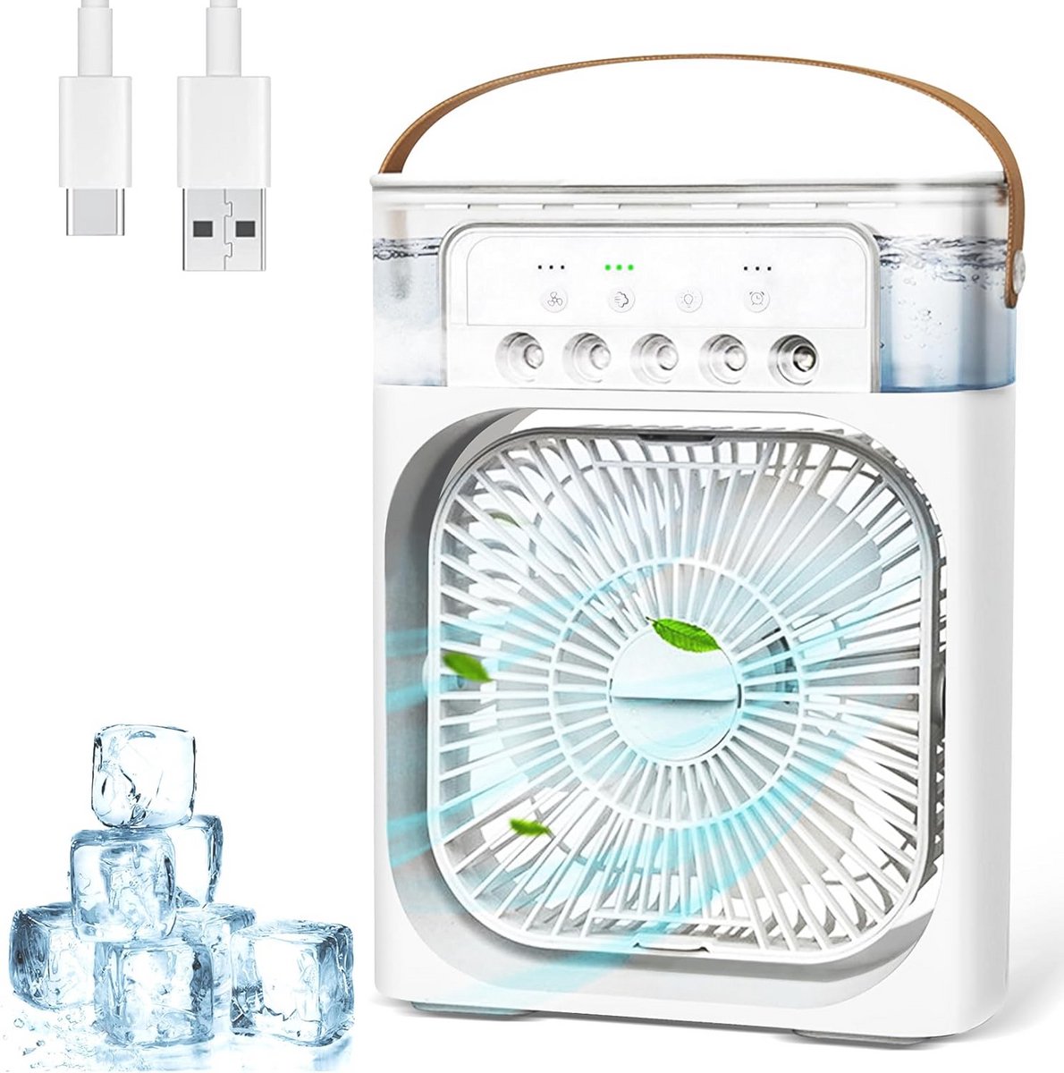 Draagbare Mini-Airconditioning 4-in-1 voor Slaapkamer en Kantoor - Luchtkoeler en Luchtbevochtiger met 3 Modi en 7 Lichtkleuren