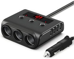 Auto Sigarettenaansteker Splitter - Auto-sigarettenaanstekeradapter - 12V/24V Splitter - 120W 4 USB 3-stopcontactsplitter autolader - Autolader USB - Autolader Splitter - Universele auto-sigarettenaanstekerlader - Zwart