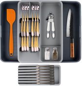Ibenzoa® Verstelbare Besteklade Organisator met 8 Vakjes en Messenhouder voor Perfecte Keukenindeling