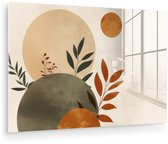 MuchoWow® Glasschilderij 30x20 cm - Schilderij acrylglas - Vormen - Rond - Bladeren - Beige - Foto op glas - Muurdecoratie woonkamer - Wanddecoratie slaapkamer - Schilderijen