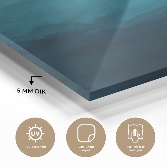 MuchoWow® Glasschilderij 80x120 cm - Schilderij acrylglas - Zee - Silhouet - Abstract - Blauw - Foto op glas - Muurdecoratie woonkamer - Wanddecoratie slaapkamer - Schilderijen