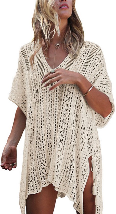Strandjurk Dames - Gehaakte Badkleding Cover Up - Ademend & Lichtgewicht - Voor Strand & Zwembad - Zwemjurk - Vrouwen - Wit - One size - 1 stuk