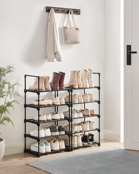 ACAZA Schoenenrek - Schoenenkast - 10 Lagen - 45 x 30 x 174 cm - Voor 20 paar schoenen - Metaal - Zwart