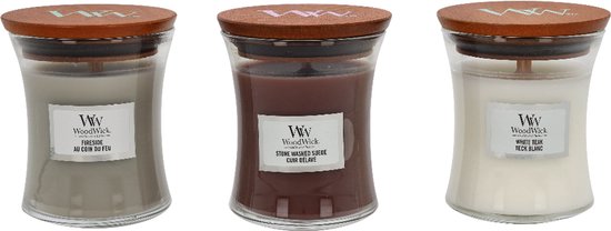 WoodWick Hourglass Geurkaarsen Set - 3 Mini Kaarsen In Woody Geuren, Luxe Cadeau