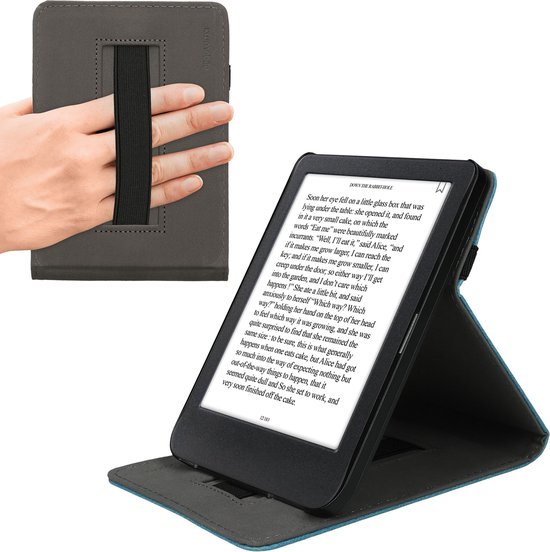 Foto: Kwmobile e reader hoesje geschikt voor kobo clara bw colour hoes e reader flip case van kunstleer ereader cover met handgrip en stand in petrol