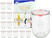 Set de 18 bocaux Weck 1062 ml, pots tulipes, plateaux culbuteurs de 1 litre avec 18 couvercles en verre, 18 anneaux de conservation et 36 clips incl. livret de recettes magiques gélifiantes de Diamantzucker