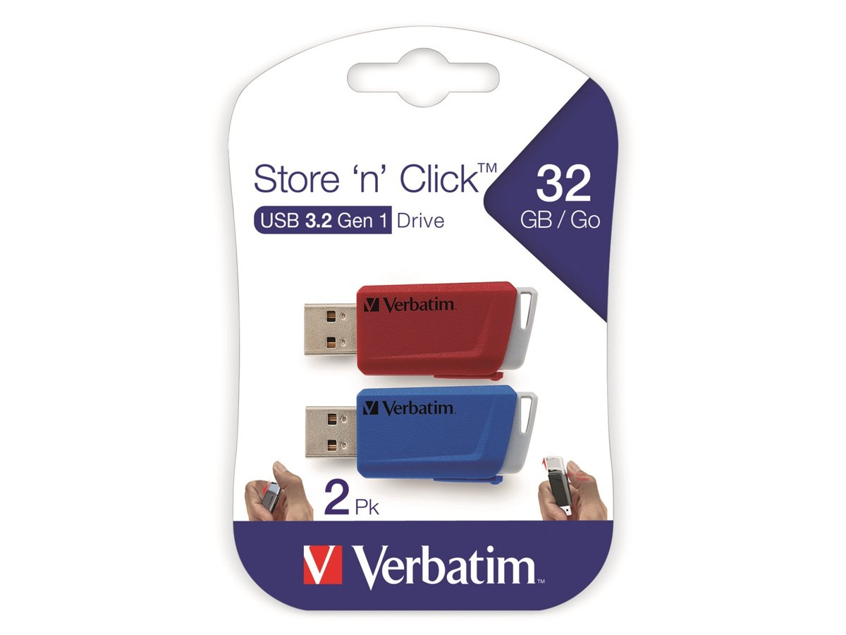 Verbatim V Store N CLICK USB-stick 32 GB USB 3.2 Gen 1 (USB 3.0) Rood, Blauw 49308
