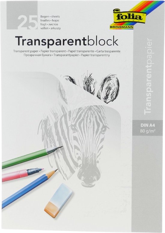 Transparant papier overtrekpapier Folia A4 blok á 25vel